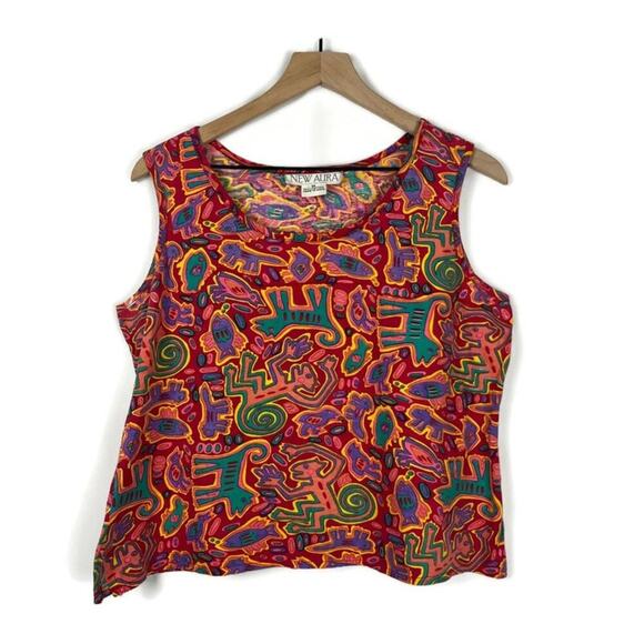 New Aura Tops - New Aura 100% Cotton Cropped Boho Multicolor Tank Unique Minnesota Brand Medium